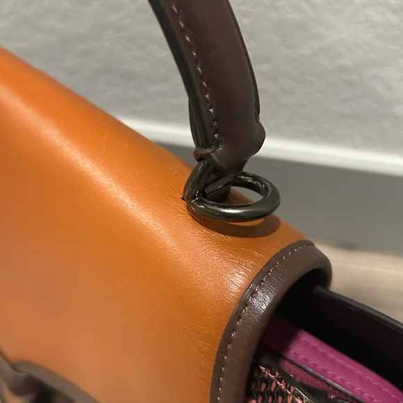 100% Authentic Coach Courier Pink Hibiscus Pewter Carryall Snakeskin Purse Bag - Picture 7 of 16